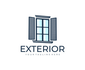 Exterior, construction and building, old vintage window, logo design. House, home, build and construction materials, vector design and illustration