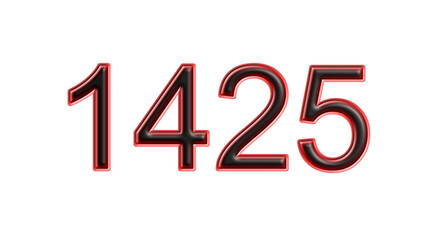red 1425 number 3d effect white background