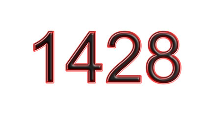 red 1428 number 3d effect white background
