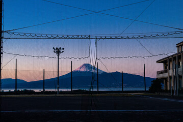 Mt. Fuji seen from the third base side of the baseball field