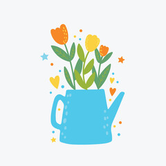 Vector cute illustration with flowers kettle and heart