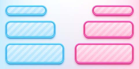 Glossy blue and pink banners. Isolated message bubbles icons. Vector illustration