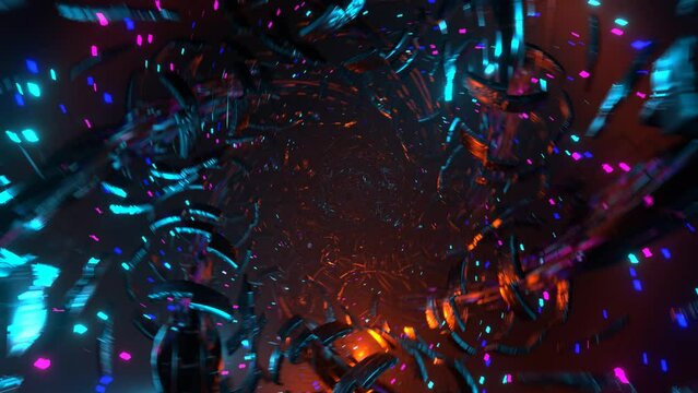 Movement and rotation of the camera in a futuristic tunnel.