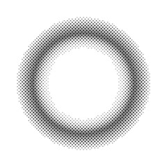 Circular dot frame. Circle faded dots. Round border with effect halftone star. Modern pattern. Futuristic ring. Fades boarder isolated on white background. Fading digital points. Vector illustration