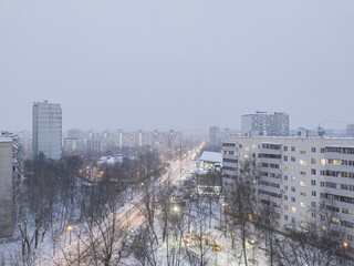 MOSCOW, RUSSIA - January 5, 2022: Heavy snow in the living area