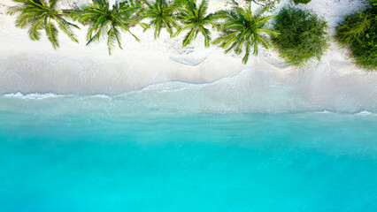 Aerial view with  Soft blue turquoise ocean wave on the beach and soft wave background.-Summer  tropical image