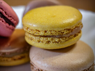 Colourful tasty macaroons still life
