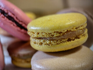 Colourful tasty macaroons still life