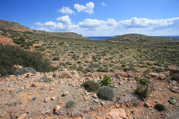 Fototapeta na wymiar Stones and xerothermic grassland in Kyriamadia Natural Park (northeastern part of Crete)