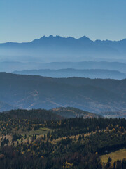 Panorama of the Tatra Mountains from the observation tower in Goriec