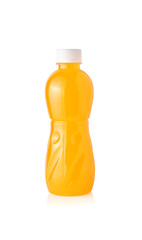 Fresh orange juice in bottle isolated on white background.