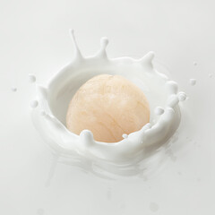 Scallop falls into milk, yoghurt, sour cream, Splash
