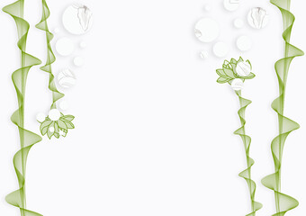 Light background, green lotuses, for text, mugs, stylish, beautiful design, for posters, for text, advertising, marketing, promotion, offer, template, light white, modern design.