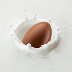 Chocolate egg falls into milk, yoghurt, sour cream, Splash