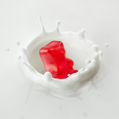 gummy bear falls into milk, yoghurt, sour cream, Splash