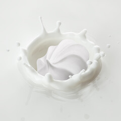 meringue, zephyr, marshmallow falls into milk, yoghurt, sour cream, Splash