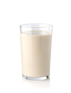 Soya milk in glass isolated on white background.