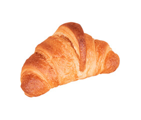 One French croissant closeup isolated on white background.