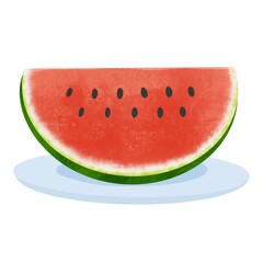 夏　カットスイカ（1/4）の手描きイラスト
