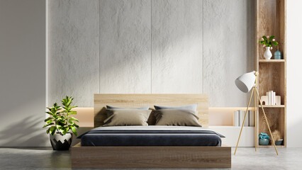 Luxury bedroom interior design concept idea and concrete wall background.