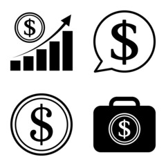 Dollar Flat Icon Set Isolated On White Background