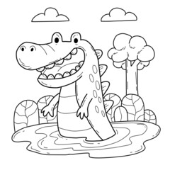 animals coloring book alphabet. Isolated on white background. Vector cartoon crocodile.