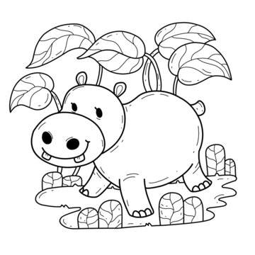 animals coloring book alphabet. Isolated on white background. Vector cartoon hippopotamus.