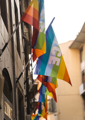 colorful rainbow peace flags in Florence, Italy 