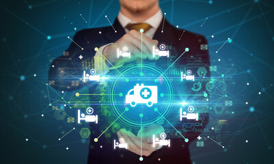 Hand holding healthcare icons concept