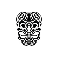 Tribal mask. Black tattoo in the style of the ancient tribes. Polynesian style. Vector illustration isolated on white background.