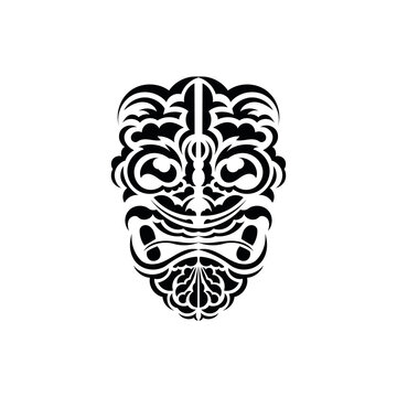 Tribal mask. Black tattoo in the style of the ancient tribes. Polynesian style. Vector isolated on white background.
