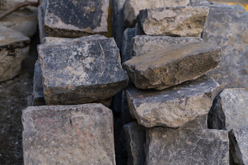 pile of stones for construction in streets of Italy 