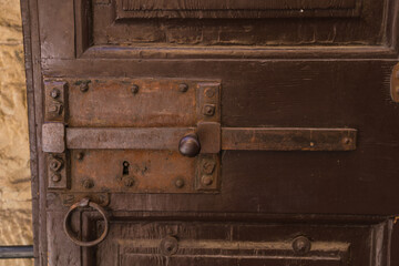 detail of old medieval door with lock