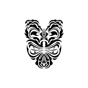 Tribal mask. Black tattoo in the style of the ancient tribes. Maori style. Vector over white background.