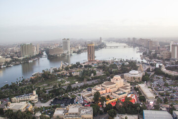 Naklejka premium CAIRO, EGYPT - DECEMBER 29, 2021: Beautiful view of the center of Cairo from the Cairo Tower in Cairo, Egypt