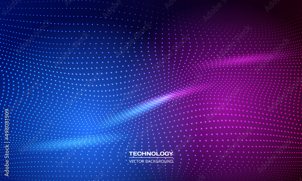 Aufkleber Abstract technology digital a blue and pink circle particle dots wave in vector background. Hi tech particles wire network concept. Futuristic technology science artificial intelligence background.