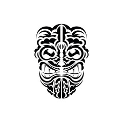 The face of a viking or orc. Traditional totem symbol. Black ornament. Vector illustration isolated on white background.