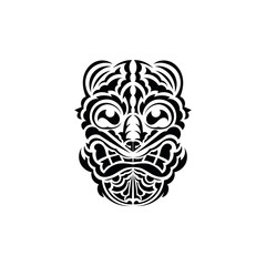 The face of a viking or orc. Traditional totem symbol. Hawaiian style. Vector isolated on white background.