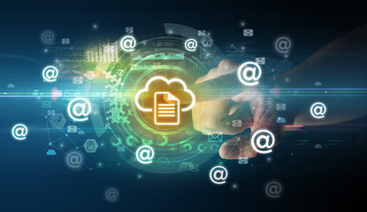 touching with soft gesture multimedia screen with future technology concept