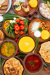 Homemade Romanian Food with 
pies, polenta, borscht, vegetables, fish, meat, stew, cheese and wine. Traditional dishes from Romania and the Republic of Moldova.