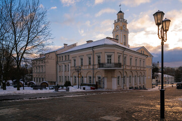 Fototapeta na wymiar View of the City Hall building on a winter day, Vitebsk, Belarus
