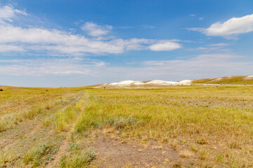 Fototapeta premium Chalk mountains (Pokrovsky mountains), Orenburg region, Southern Urals, Russia