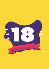 18years, months or days you choose (banner with red flag and yellow background with lightning and purple ink)