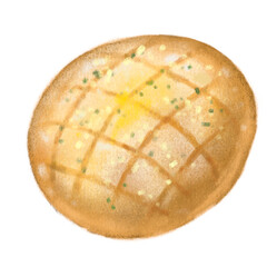 Fresh Italian garlic cheese parsley baked bread bun bakery hand drawn illustration