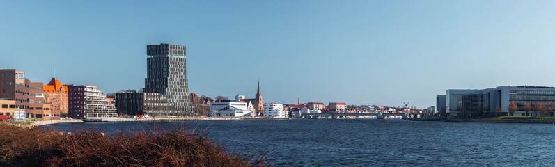 Wide panoramic cityscape of Sonderborg (Dan. Sønderborg), city in Southern Denmark
