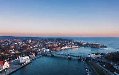 Naklejka premium Blue hour panoramic aerial view in Sonderborg (Dan. Sønderborg), city in Southern Denmark
