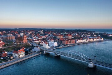 Fototapeta premium Aerial evening cityscape of Sonderborg (Dan. Sønderborg), city in Southern Denmark