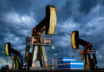 Oil field. Extraction of hydrocarbons. Oil industry. Infrastructure for extraction and processing...