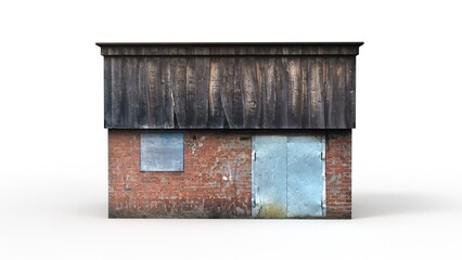 Old industrial building render on a white background. 3D rendering