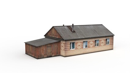 Old wooden residential house render on a white background. 3D rendering